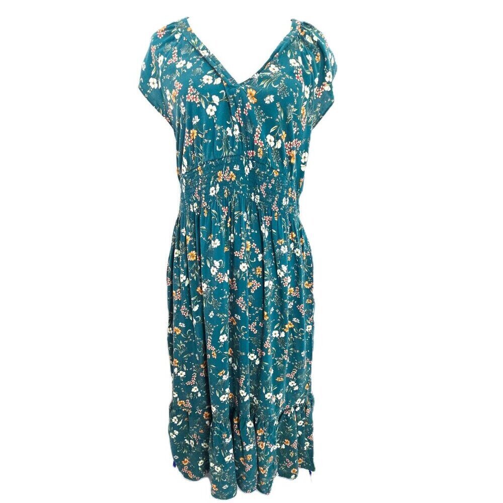 Old Navy Green Ditsy Floral V Neck Flutter Sleeve Boho Maxi Dress Women Size L